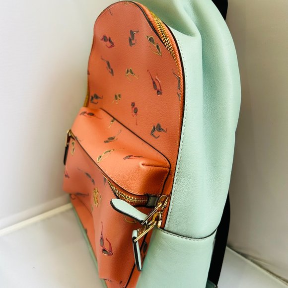 Coach Medium Charlie Backpack Sunglasses Print, Blue and Coral NWT Perfect